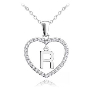 Strieborný náhrdelník písmeno v srdci "R" so zirkónmi Minet JMAS900RSN45